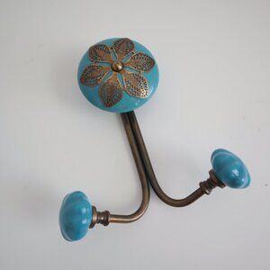 Ceramic and Brass Decorative Floral Wall Hook